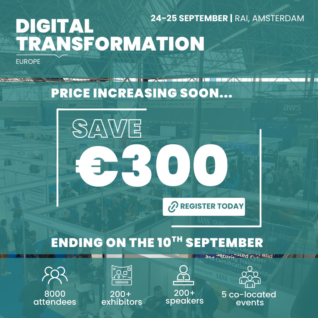 DigitalTWeek's tweet image. 🎟️ Gold Pass price rise 10 Sept!
Join us, 24–25 Sept, RAI Amsterdam. 8,000+ pros, 200+ speakers on AI, automation &amp;amp; digital strategy.
Speakers from Netflix, Uber, Heineken, ABN AMRO + more.
👉 Register: digitaltransformation-week.com/.../registrati…
#TechExEurope #DigitalTransformation