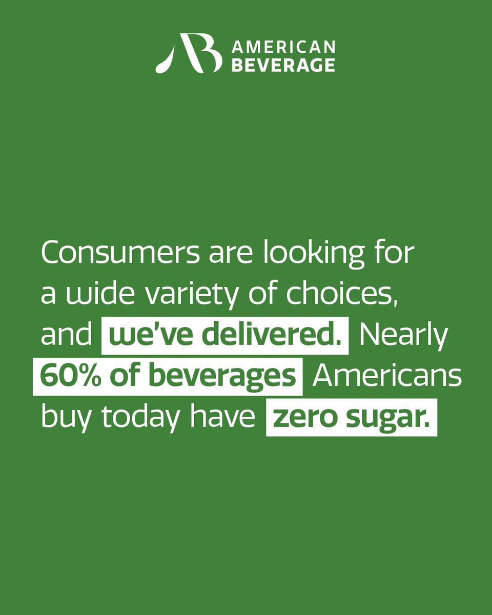 America’s beverage companies are bringing you more choices with less sugar. We’re proud that today, nearly 60% of beverages Americans buy have zero sugar.  

Learn more about our efforts to help you find balance at BalanceUS.org.