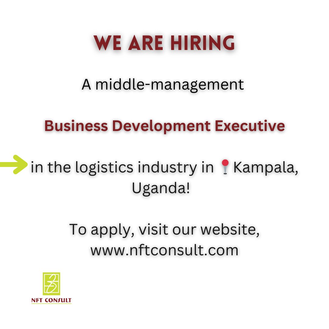 📊 Have a background in designing and implementing business development strategies?

This role is for you! 🫵🏾 

Our client in the logistics industry is looking for a Business Development Executive. 

🔗 Interested? Apply now at nftconsult.com!

#NFTConsult #HiringNow
