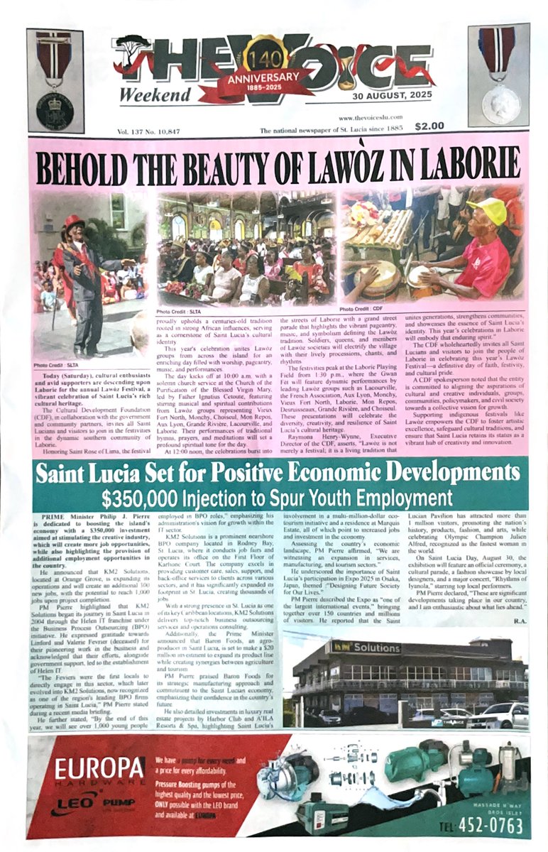 KM2solutions's tweet image. We are excited to be featured in #frontpage of The Voice St. Lucia! 📷📷
Check out our latest press release on our Caribbean expansion.
Thank you to The Voice for sharing our story!
📷 Read the full article here: thevoiceslu.com/2025/08/saint-…
#KM2Solutions #Growth #Investment #Careers