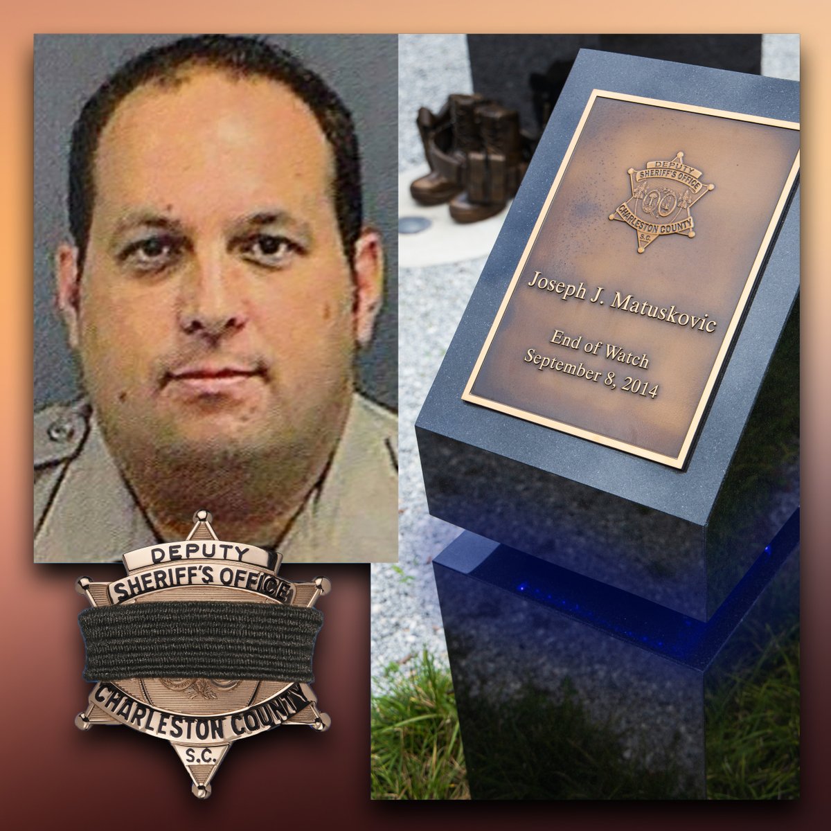 💙 Today, only the monument for Deputy Joe Matuskovic is lit blue in the Charleston County Fallen Officer Memorial Garden. Matuskovic was fatally shot 11 years ago, on Sept. 8, 2014, when a suspect fired through apartment door in West Ashley. We remember his #UltimateSacrifice.