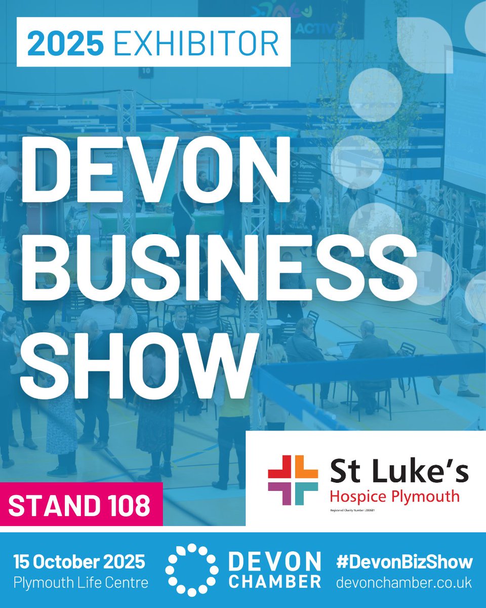 Congratulations to <a href="/StLukesPlymouth/">St Luke's Hospice Plymouth</a> on booking their Devon Business Show stand 🎉

You’ll find them on No.108 at Plymouth Life Centre on 15 October 📍

✅ Book your free ticket to attend &gt;&gt;&gt; devonchamber.co.uk/devon-business…

#DevonBizShow #connectgrowsucceed #peopleplanetpurpose
