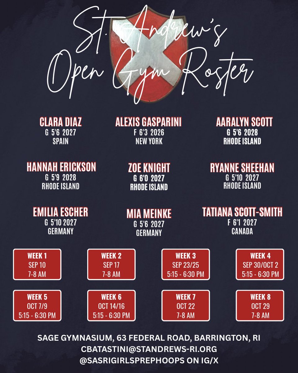 College coaches - the Saints begin Open Gym this week starting on Wednesday from
 7-8 am in Sage Gym. Here is our roster. Please reach out to Coach Batastini if you plan to attend.
