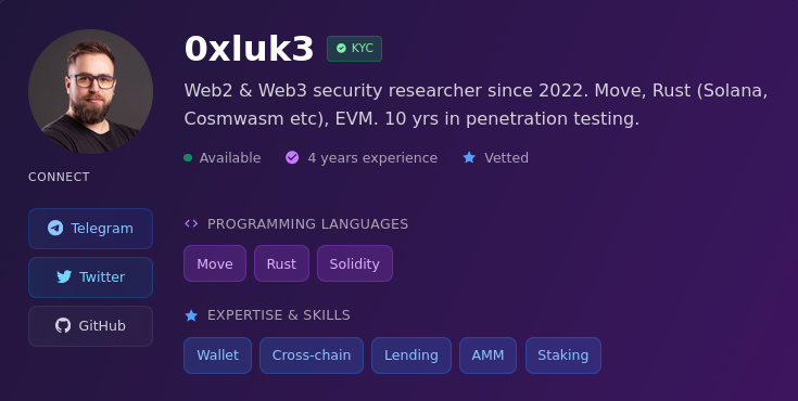 🔦 Auditor Spotlight! 🔦

This week, we're featuring 0xluk3 (<a href="/0xluk3/">Łukasz M</a>), a veteran web2 pentester (since 2015) turned elite multi-chain auditor.

With 70+ web3 audits and hundreds of pentests under his belt, his attention to detail is surgical.

In this thread, we’ll break down: