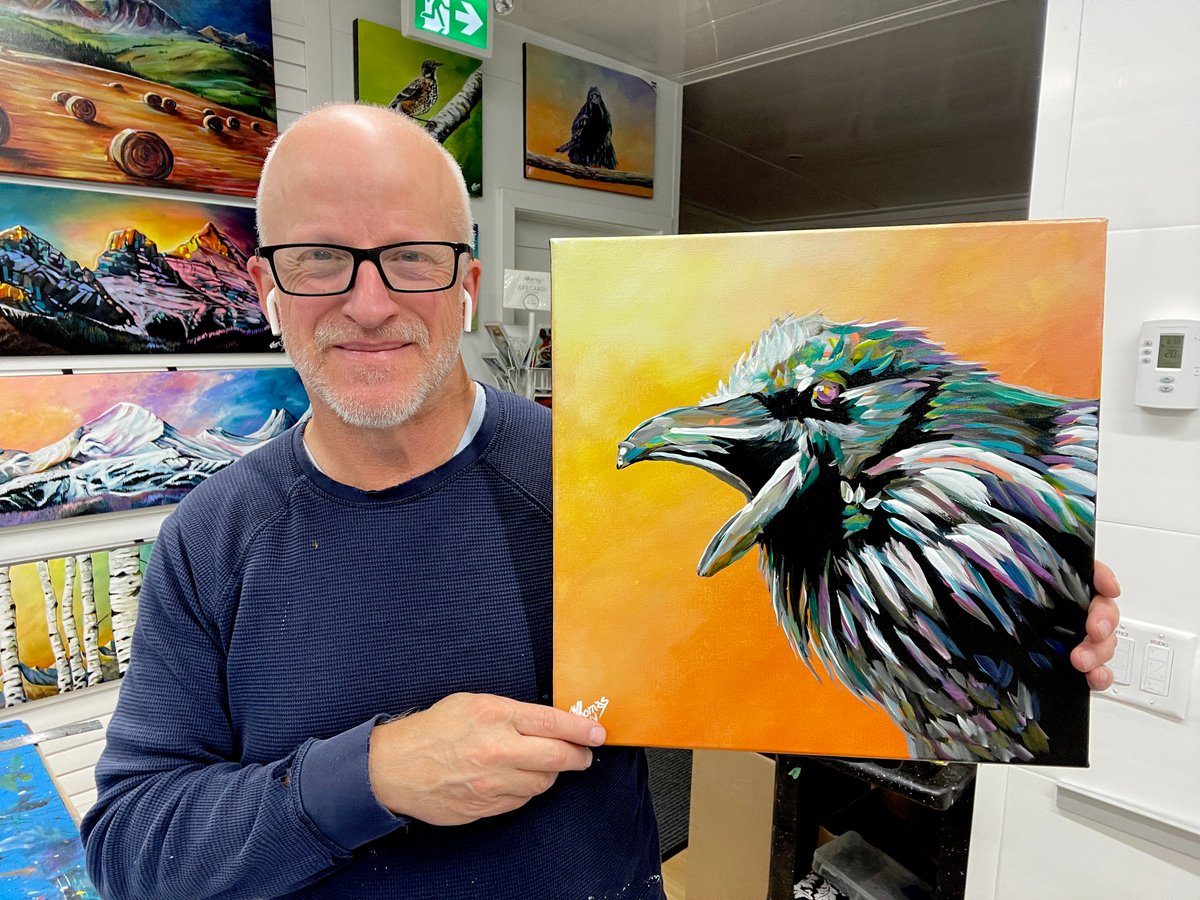 Who loves ravens? This original painting is on auction today here: facebook.com/russellthomasa… #ymm #yeg #yyc #highriver #okotoks