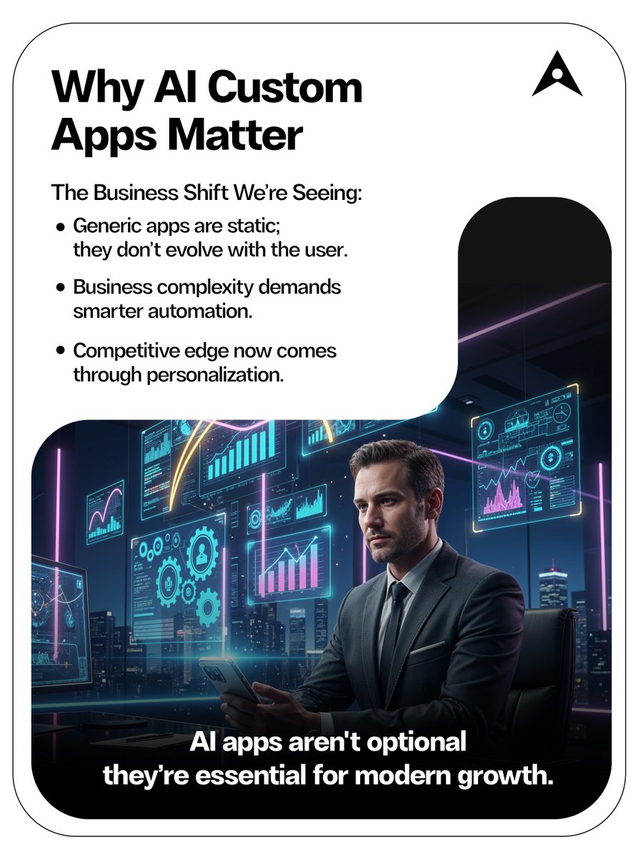 RipenAppsTech's tweet image. AI isn’t just smart—it’s genius for custom apps. From predictive analytics 📊 to personalized journeys 🎯, see how AI drives growth 🚀, savings 💰 &amp;amp; scale 📈.

Swipe ➡️ to learn some useful insights!

#AIApps #CustomAppDevelopment #BusinessGrowth #AIForBusiness
(1/2)