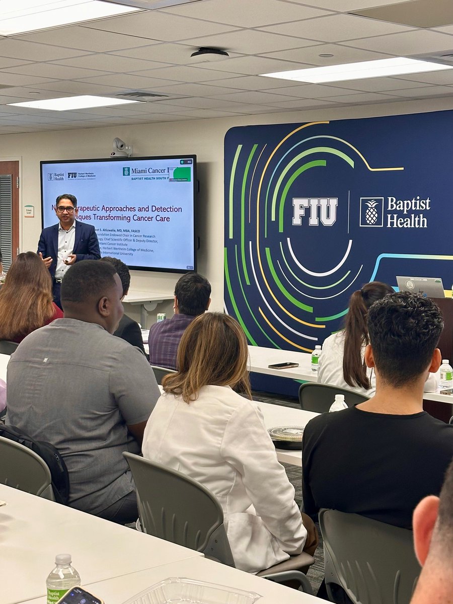 FIUMedicine's tweet image. The FIU–Baptist Health Internal Medicine Grand Rounds brought together educators, clinicians, &amp;amp; learners to share insights on cancer care. Dr. Manmeet Ahluwalia, led the session on “Novel Therapeutic Approaches and Detection Techniques Transforming Cancer Care.”@BrainTumorDoc