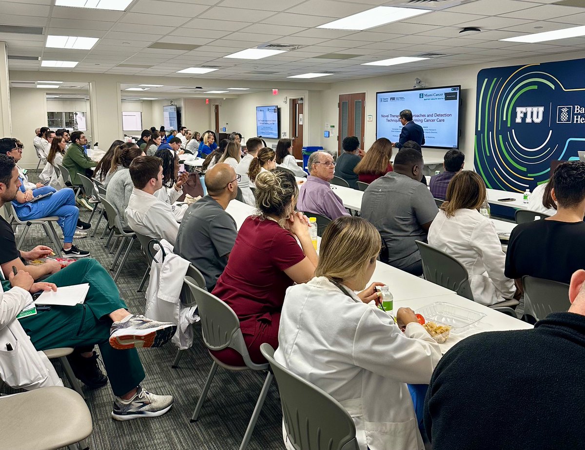 FIUMedicine's tweet image. The FIU–Baptist Health Internal Medicine Grand Rounds brought together educators, clinicians, &amp;amp; learners to share insights on cancer care. Dr. Manmeet Ahluwalia, led the session on “Novel Therapeutic Approaches and Detection Techniques Transforming Cancer Care.”@BrainTumorDoc