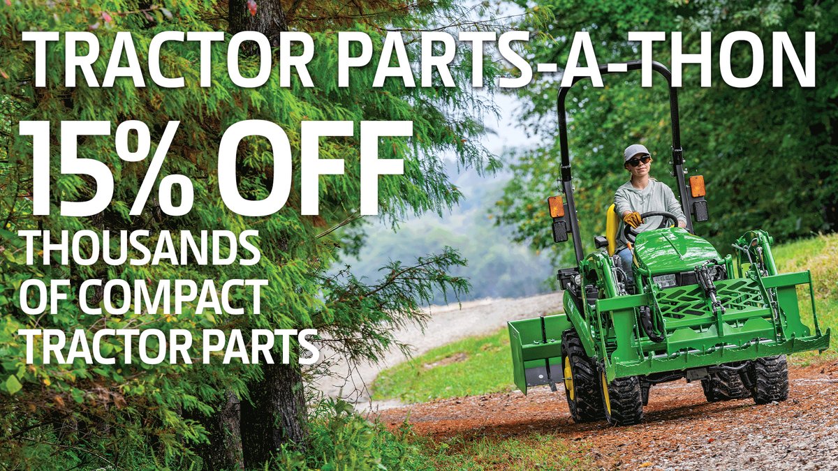 Thousands of John Deere compact tractor parts are now 15% OFF during Parts-A-Thon. From filters and blades to hoods and fuel caps, you can get discounts on maintenance, replacement, and wear parts for your machine.

Shop our offers: heritagetractor.com/specials-parts

Offer ends 9/30/25.