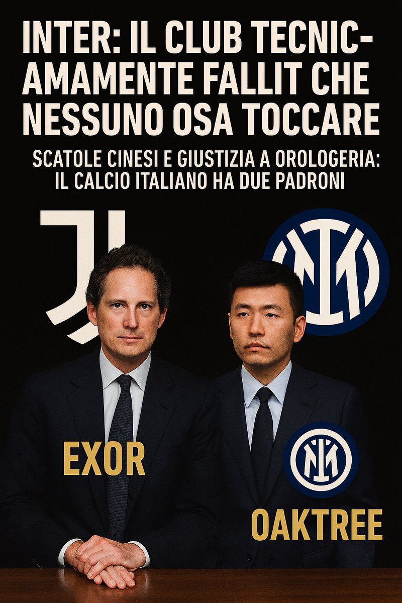 EpicureoUgo85's tweet image. 🔴 INTER: IL CLUB TECNICAMENTE FALLITO CHE NESSUNO OSA TOCCARE
Scatole cinesi, sponsor fantasma e giustizia a orologeria: il calcio italiano ha due padroni.

Da una parte #Exor, holding trasparente e radicata, che investe 900 milioni nella Juventus e ci mette la faccia.…