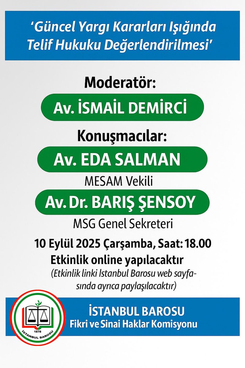 Güncel Yargı Kararları Işığında Telif Hukuku Değerlendirilmesi

Tarih: 10 Eylül 2025
Saat:18.00