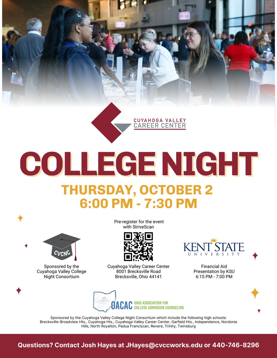 CVCCWorks's tweet photo. Ready to explore your future? Join CVCC at College Night and discover the many opportunities waiting for you. Whether you’re thinking about furthering your education or exploring different career paths, this is your chance to discover the right fit for YOU!

Mark your calendars and bring your questions — we can’t wait to see you there!

#CVCC #CVCCWorks #CollegeNight #ExploreYourOptions #CollegeOptions #FutherEducation #FutureReady #CareerReady #BrecksvilleOhio