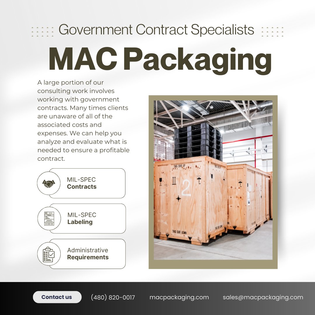 A large portion of our consulting work involves working with government contracts. 
To learn more contact us: macpackaging.com/packaging-cons…

#consulting #government #governmentcontracts #contracts #milspec #military #militarycontractor #packagingdesign #packagingconsulting