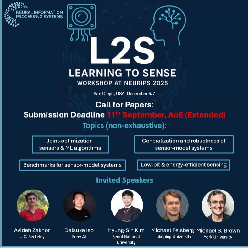 📢 Last extension for submissions to our Learning to Sense (L2S) Workshop @ NeurIPS 2025!

🗓 Deadline: 11 Sept, AoE

📍 San Diego (NeurIPS 2025), Dec 6/7

Topics: sensor-model co-design, robustness, benchmarks, low-bit sensing, and more.

🌐 Details: sites.google.com/view/l2s-works…