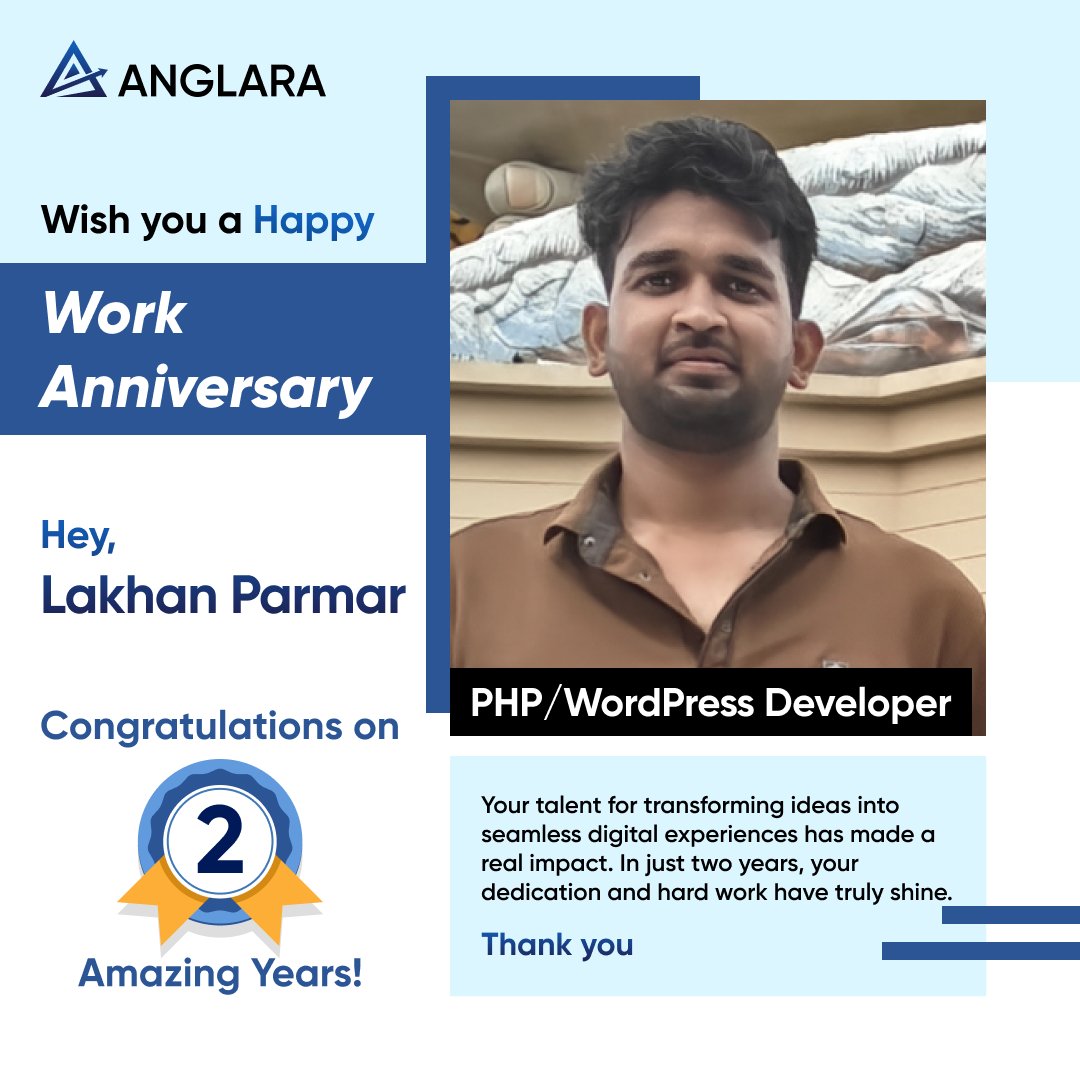 AnglaraDigital's tweet image. 🎉 Today we celebrate 2 years of 𝐋𝐚𝐤𝐡𝐚𝐧 𝐏𝐚𝐫𝐦𝐚𝐫 with @AnglaraDigital!

As a skilled PHP/WordPress Developer, Lakhan’s dedication &amp;amp; problem-solving have made a big impact.

👏 Cheers to many more milestones ahead!

#WorkAnniversary #TeamAnglara #Milestone