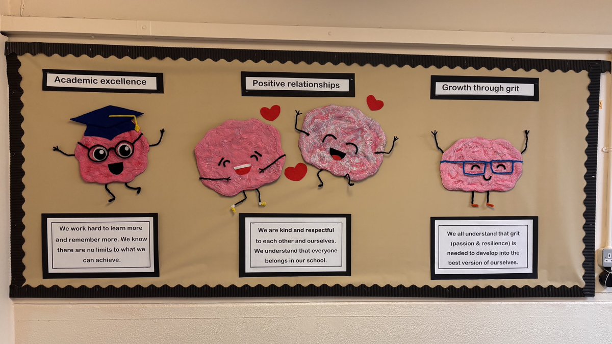HTSchofield's tweet image. Fabulous start to the week with our competition for the children to name the characters for our values. This gorgeous display has made me smile every time I’ve walked past it today! @trust_create