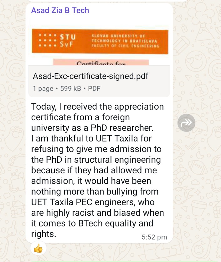 EngrTAadilHamid's tweet image. Pakistani @BTechEngineers having NTC memberships are performing excellent in int&apos;l universities while in Pakistan Engg universities refusing their admissions due to PEC pressure. 
@UNESCO @wfeo @iea_education @AJEnglish @MinistryofST @NAVTTCOfficial