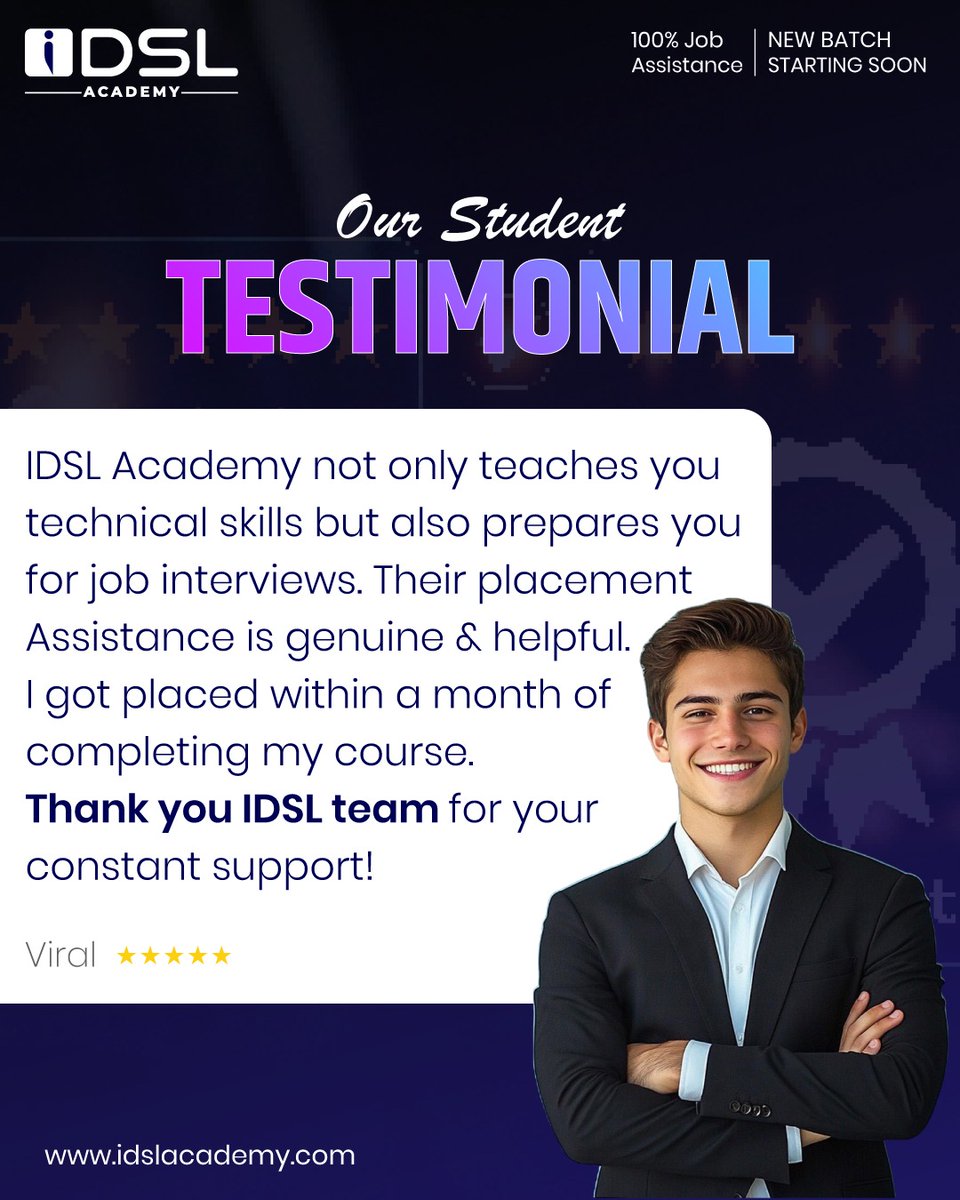 idslacademy's tweet photo. Viral got placed within a month after completing his course with IDSL Academy.
Your success story could be next!
📞 +91 6352346096
🌐 https://t.co/yNxAFbaDYi
#IDSLAcademy #StudentSuccess #JobReady #Placements #StudentTestimonial #GetPlaced #Ahmedabad https://t.co/hsJhzOMW0B