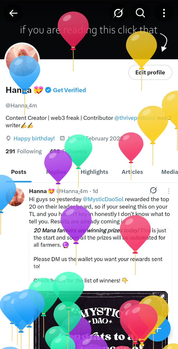 Hanna_4m's tweet photo. Wagwan guys so yea, today's a wizard birthday😇 and I just want to say in addy to me the journey has been memorable even though something mystical happened earlier this year. Anyways stay mystified with MysticDAO as you begin your day😊
@MysticDaoSol https://t.co/Rq2WGYrpll