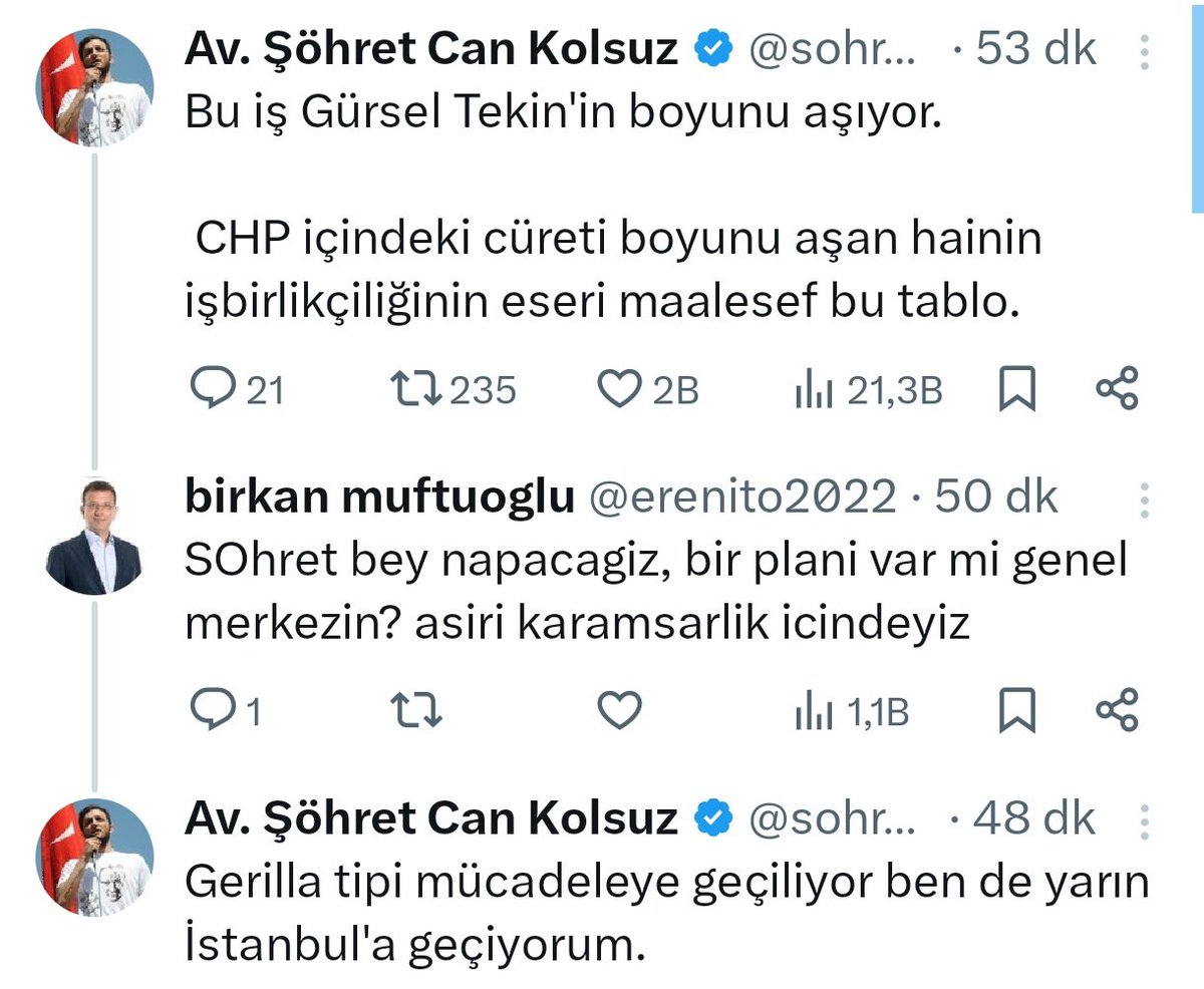 “Gerilla mücadelesine geçeceğiz” diyerek milleti kışkırtma tehditleri savuran İmamoğlu trolü CHP'li Şöhret Can Kolsuz gözaltına alındı.

Silkelenmeye doyamadılar.