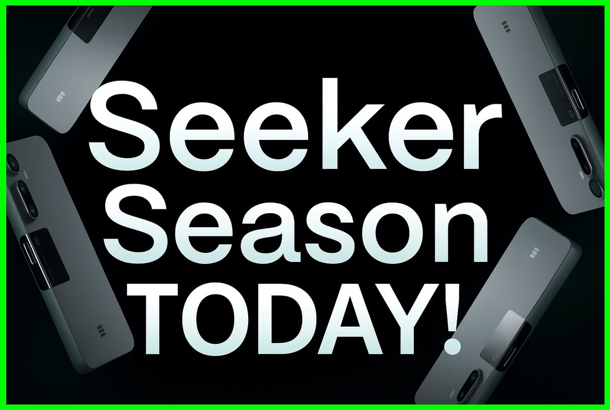 Seeker Season starts TODAYYY! Seek &amp; You Will Find 📱🫵

Keep an eye on the Solana dApp Store &amp; turn on notifs for <a href="/solanamobile/">Seeker | Solana Mobile</a> 🤝

Which project do you think will be the first Seeker Season partner? 👀

Feels like it’s gonna be a big one to kick things off in style! 🎉