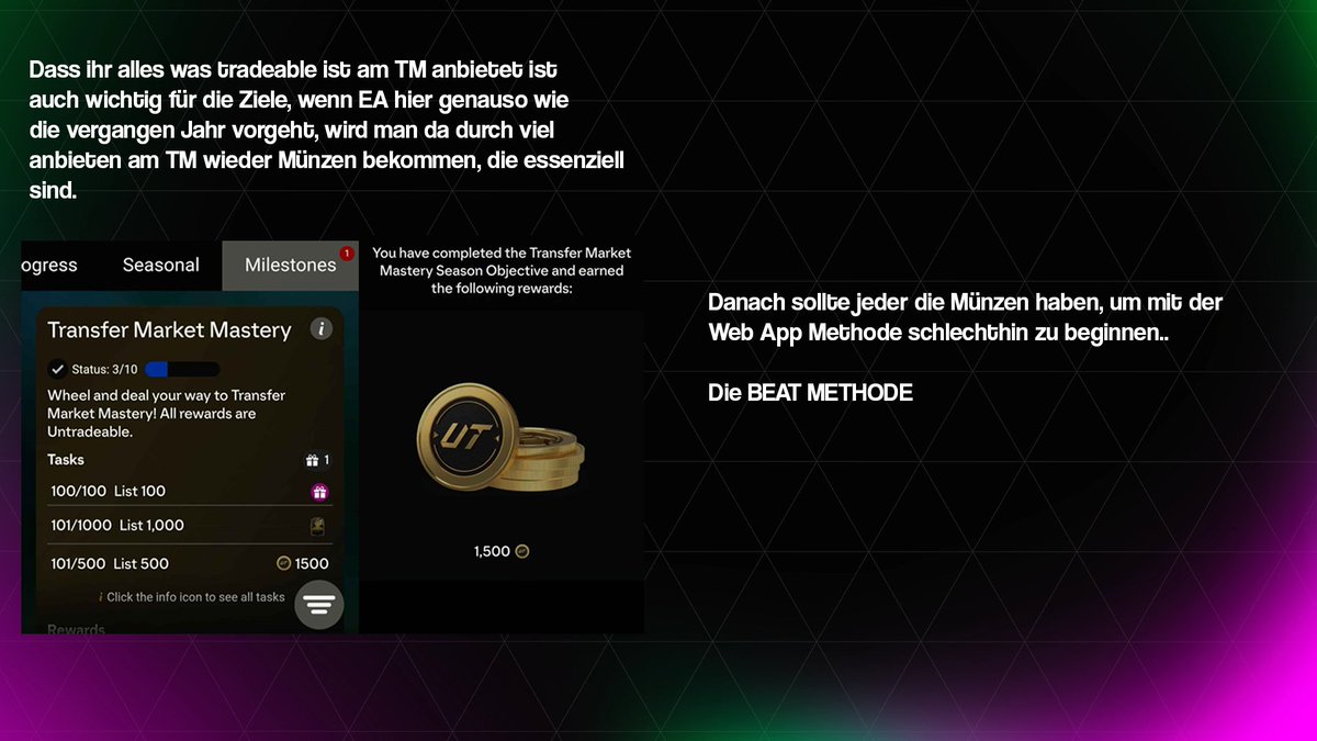 Web App Starter Guide #FC26

So macht ihr eure ersten Münzen😍🔥 Nächste Woche geht's los🔥

Großer Dank geht an <a href="/itsjulez93/">Julian</a> raus für das tolle Design und die Aufbereitung🙏

Setzt euch ein Lesezeichen und über ein 💜 + RP würden wir uns sehr freuen.

1/2