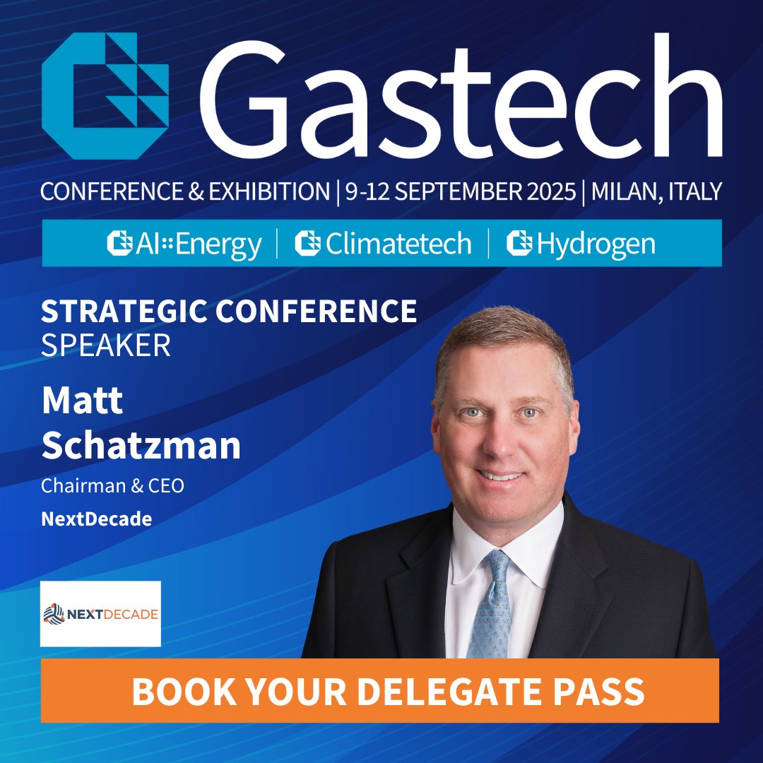 Matt Schatzman, Chairman &amp; CEO, NextDecade, will be speaking at the Gastech 2025 Strategic Conference, where he will be exploring LNG’s growing role in mitigating the global energy crisis and in maintaining the regional supply-demand balance.

The Strategic Conference will unite