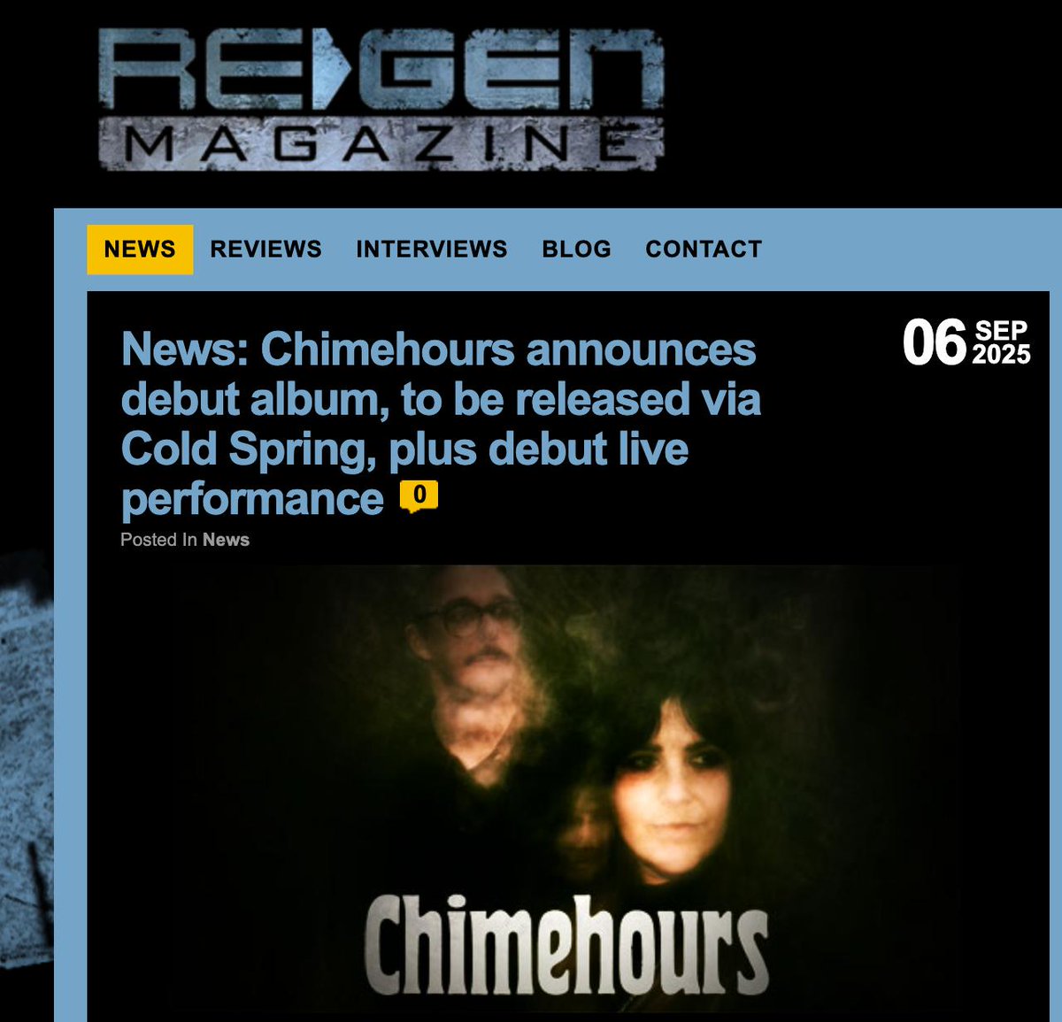 DisciplinePR's tweet image. ReGen Magazine follows with the article on the newly announced release of Chimehours.
regenmag.com/news/news-chim…
#Chimehours #ColdSpring #DisciplinePR