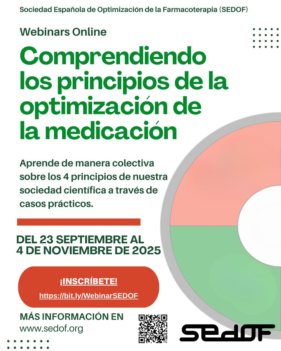 📢Nuevo ciclo de Webinars SEDOF: “Comprendiendo los principios de la optimización de la medicación”

El 22 de septiembre iniciamos 4 sesiones online cada 15 días, para profundizar en los principios de la Optimización de la Medicación con un enfoque práctico y colaborativo