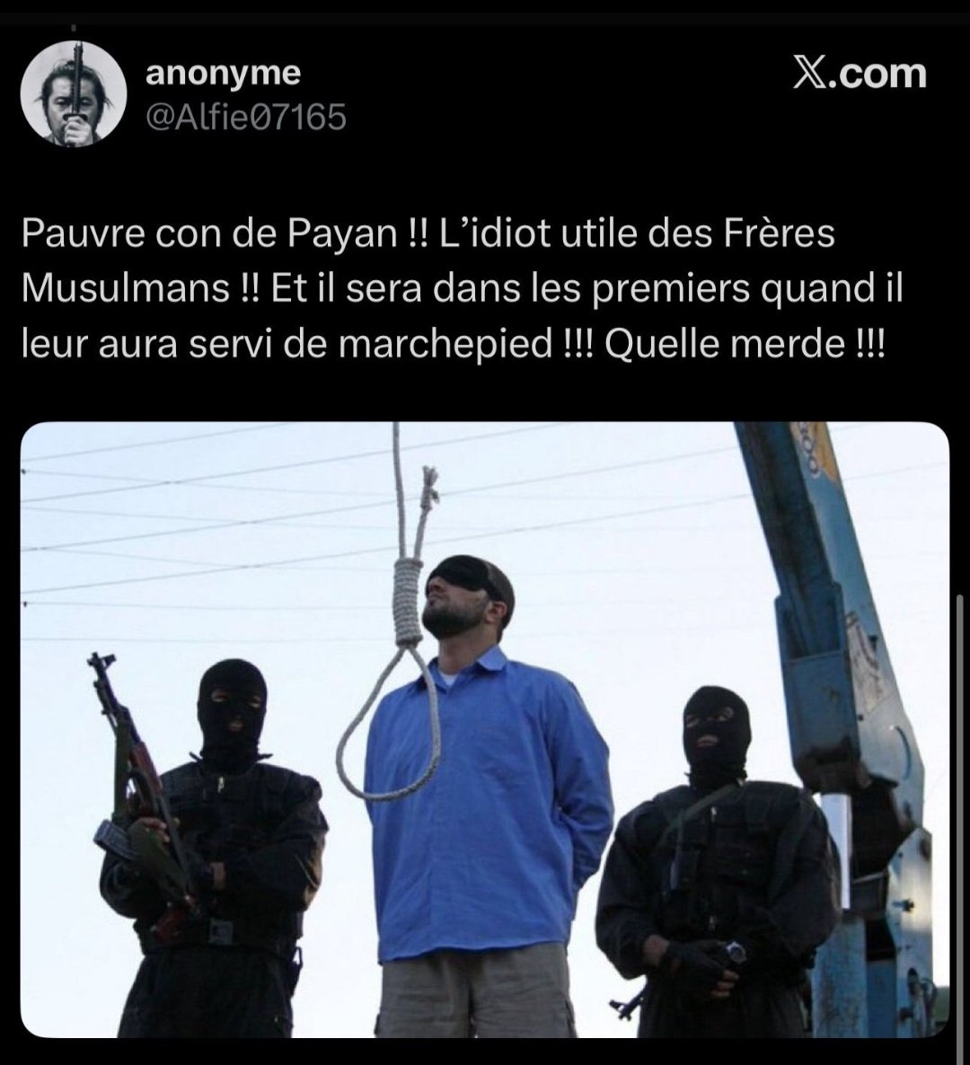 Le maire de la 2ᵉ ville de France, Benoît Payan, est menacé de mort pour avoir mangé un couscous et partagé ce moment de convivialité sur les réseaux sociaux.
Après une semaine de campagne haineuse sur CNews où il était traité de  "collabo", voici le résultat.
#Marseille #Cnews