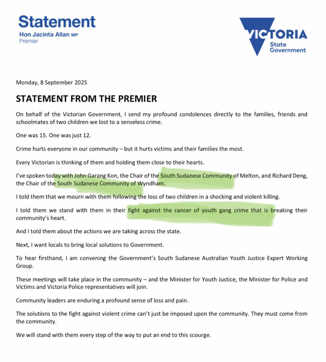 ChrisLXXXVI's tweet image. Two children hacked to death with machetes. That’s what it took for Labor to admit African gangs exist.

Bravo, job well done, Jacinta.