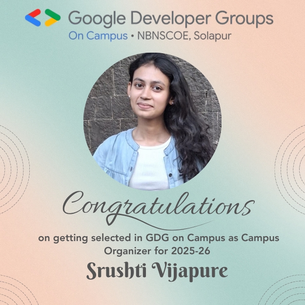 gdg_nbnscoe's tweet image. Congratulations to Srushti Vijapure on being selected as the Campus Lead for GDG on Campus, NBNSCOE 2025-26! 🚀
#gdgoncampus #nbnscoe #googledevelopergroupsoncampus