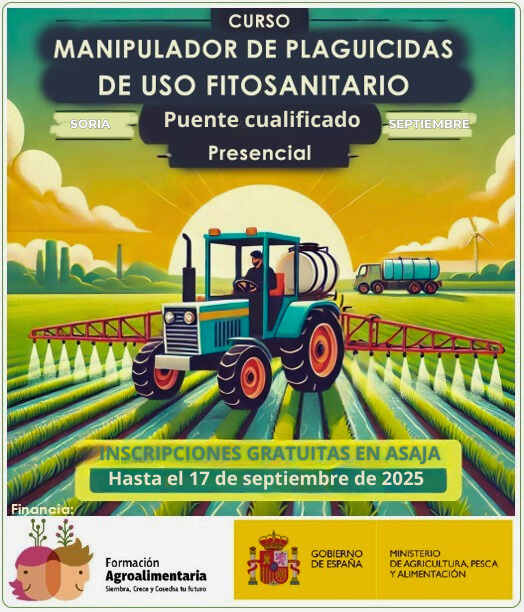 Curso de manipulador de plaguicidas de uso fitosanitario. Puente cualificado. Puedes inscribirte en ASAJA hasta el día 17. El día 22 arrancamos...