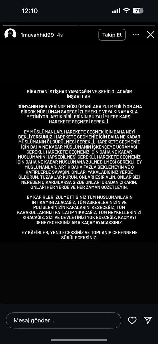 İşte bu da katilin cinayet öncesi paylaşımı..