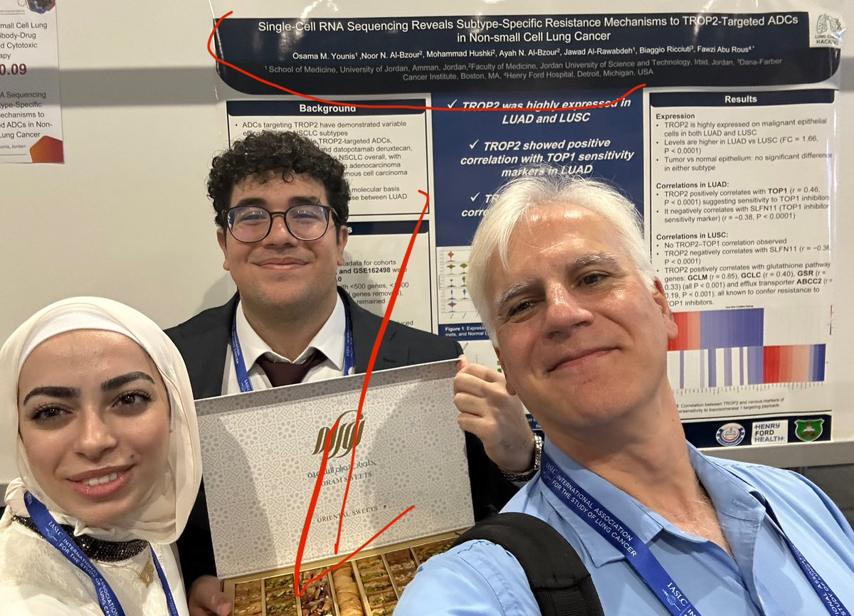 BalazsHalmosMD's tweet photo. #WCLC25- 
When i can combine 2 of my passions- great science and great baklawa at the same time!

Deep secret- if you visit any of the #LungcancerHackers 6 (!) posters- a free and excellent Jordanian baklawa awaits you!
@OsamaYo81168721 @iayahbzour 
Yes- free baklawa- u heard me right!
@FawziAbuRous 
Now if i visit all 6 posters - do i get 6 baklawas? I might just need to find out!