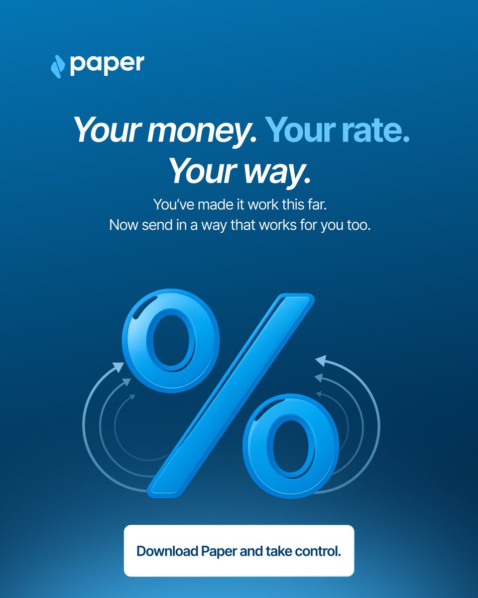 sendwithpaper's tweet photo. New week. Fresh start.

With Paper, it’s always: Your money. Your rate. Your way.
Take control today. 

#SendWithPaper  #Canada  #Finance #nigeriansindiaspora https://t.co/wttTKqLUQ7