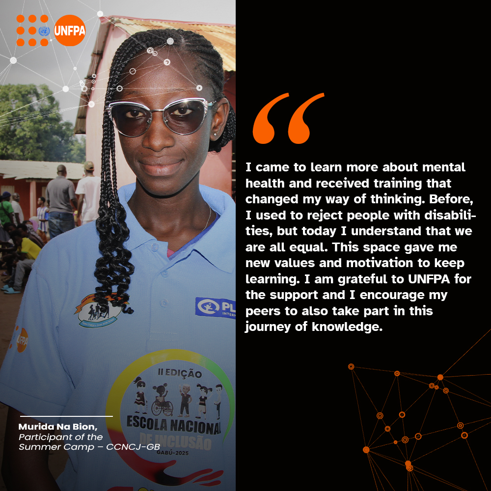 Murida Na Bion said the trainings changed her views on mental health and inclusion. She thanked UNFPA for the support and urged peers to join this journey of knowledge.

#Youth2030
#YouthNow 
#YouthLead 
#PutYoungPeopleFirst 
#Youth