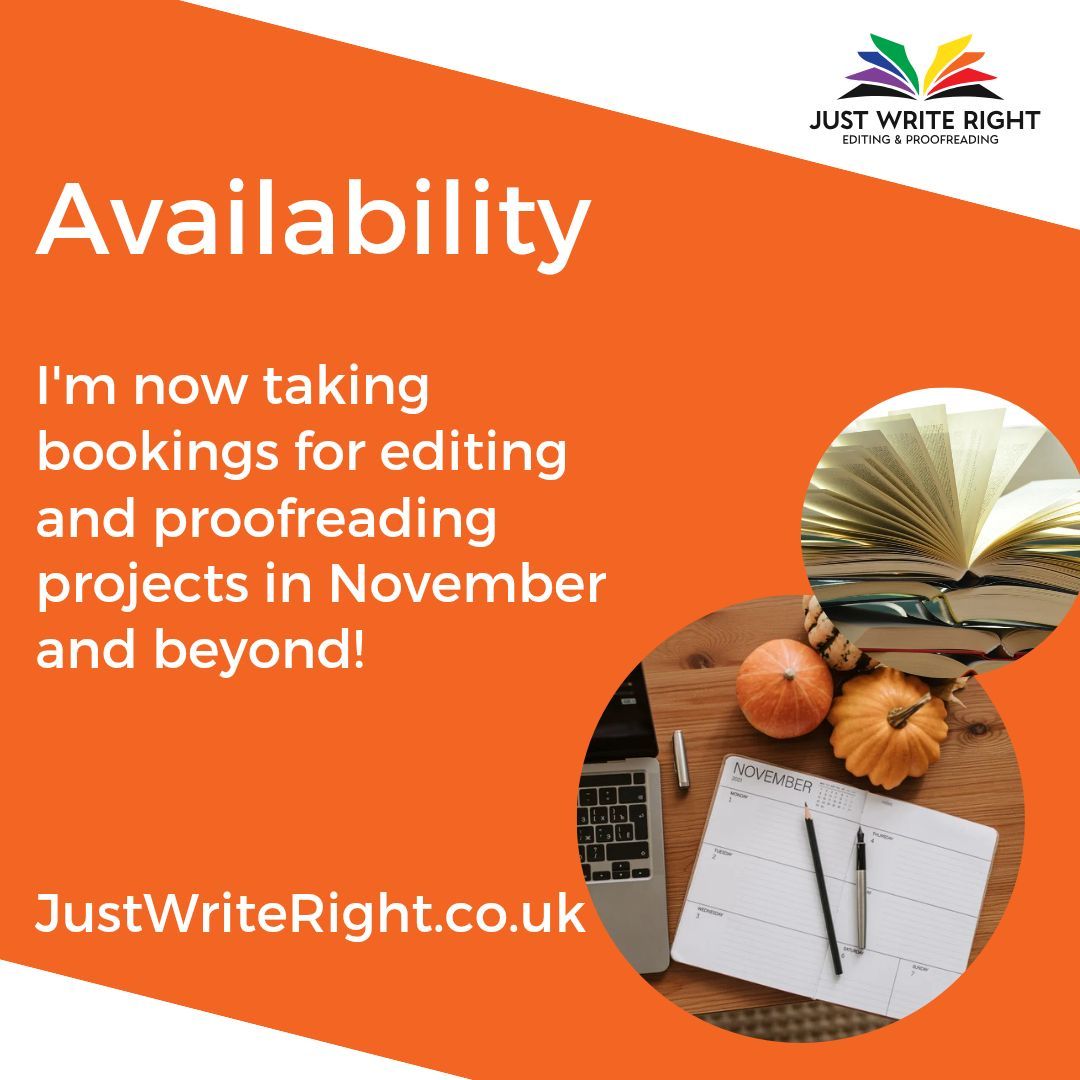 Get in touch today to talk about your editing and proofreading projects!

My diary is filling up fast!

JustWriteRight.co.uk/get-in-touch