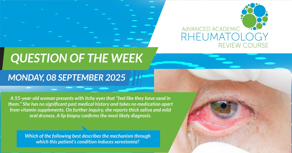 adarrc's tweet image. Try this week’s Monday Kickoff Quiz to explore clinical cases and test your understanding of what could be causing these unusual eye and mouth symptoms.

Take the Quiz: bit.ly/4m8xOrM

#RheumQuiz #MedTwitter #Rheumatology