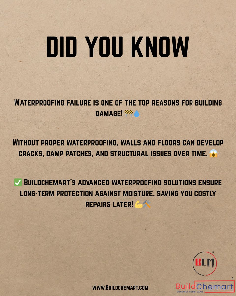 MibizL64325's tweet photo. 🔗 https://t.co/wgbKNZnKDD
#DidYouKnow #Waterproofing #Buildchemart #ConstructionTips #BuildingProtection #TileAdhesive #Construction https://t.co/cpnGuvjTxL