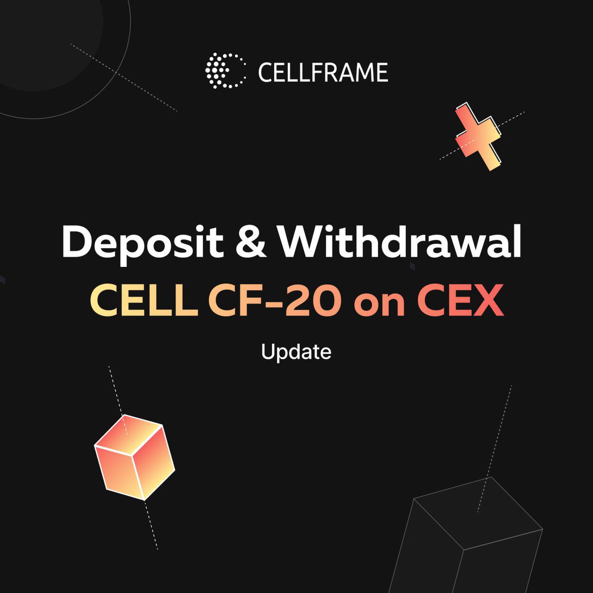 cellframenet's tweet photo. Great news!

CELL CF-20 token is now available for deposit and withdrawal on BitMart and BingX! This means you can transfer CELL tokens directly between Cellframe Wallet and accounts on these exchanges!

CELL on BitMart 
 CELL on BingX

Thank you for being with us! Stay tuned for more updates!

#cellframe_announcement #CF20 #BingX  #BitMart #cryptocurrency