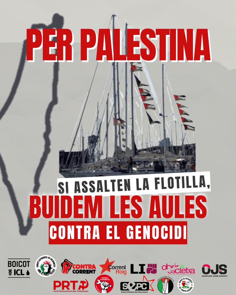 🇵🇸 SI ASSALEN LA FLOTILLA, BUIDEM LES AULES!

El moviment estudiantil del Principat passa a l'acció davant la barbàrie. Cansades de la connivència i complicitat de governs i institucions, que giren l'esquena al genocidi, nosaltres ens plantem.