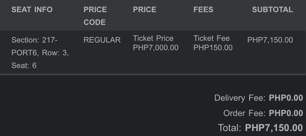 wts lfb ph manila

tyler the creator chromakopia world tour ticket

LOWER BOX A (LBA)
section: 217-PORT6 ROW 3
day 1 - sept 20

— 7000

rfs: sched conflict. midterms 😿

bought this from someone else din, will wait muna for the physical tix to arrive sakin. can do meet up smc
