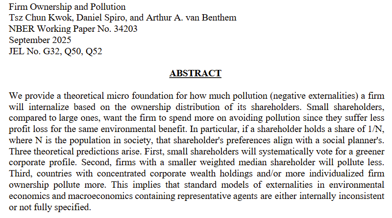 🚨NEW working paper! In our new research, <a href="/DanielSpiro1/">Daniel Spiro</a> , <a href="/ArthurvBenthem/">Arthur van Benthem</a> and I study how ownership influences pollution outcomes.🧵
nber.org/papers/w34203