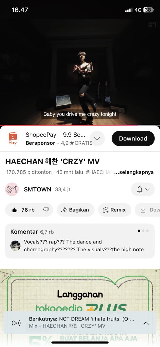GIVEAWAY FOR CRZY Saldo spay 100k untuk 4 orang pemenang 

Like dan RT

 • stream youtube.com/watch?v=pqMCgf…

• drop screenshot + hastag 
HAECHAN CRZY OUT NOW #GoCRZYwithHAECHAN #HAECHAN_TASTE #해찬이의_TASTE_맛보기 

End 10 september 18.00