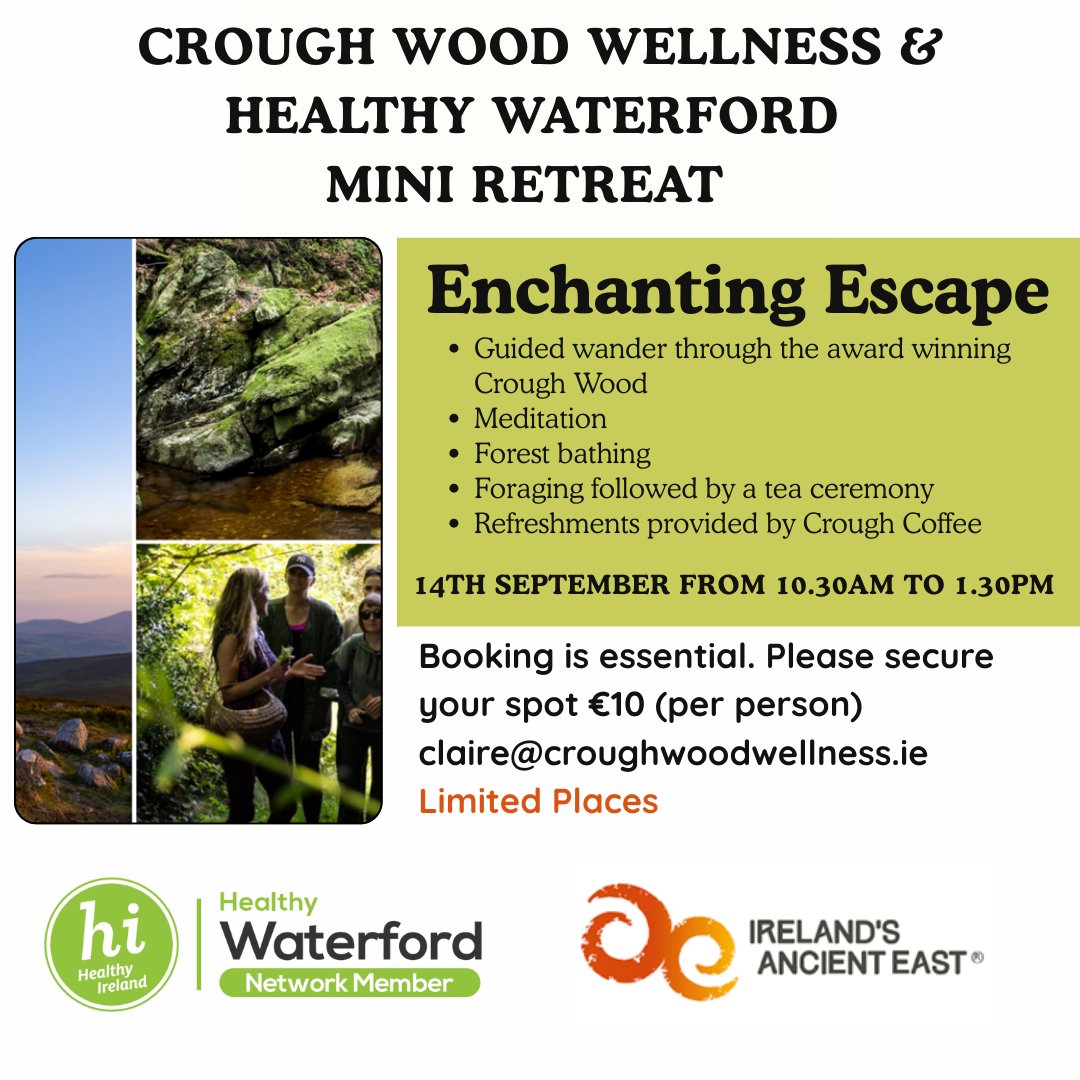 We have only a limited amount of places available this weekend for a Wellness retreat. 

Booking via contacting : claire@croughwoodwellness.ie