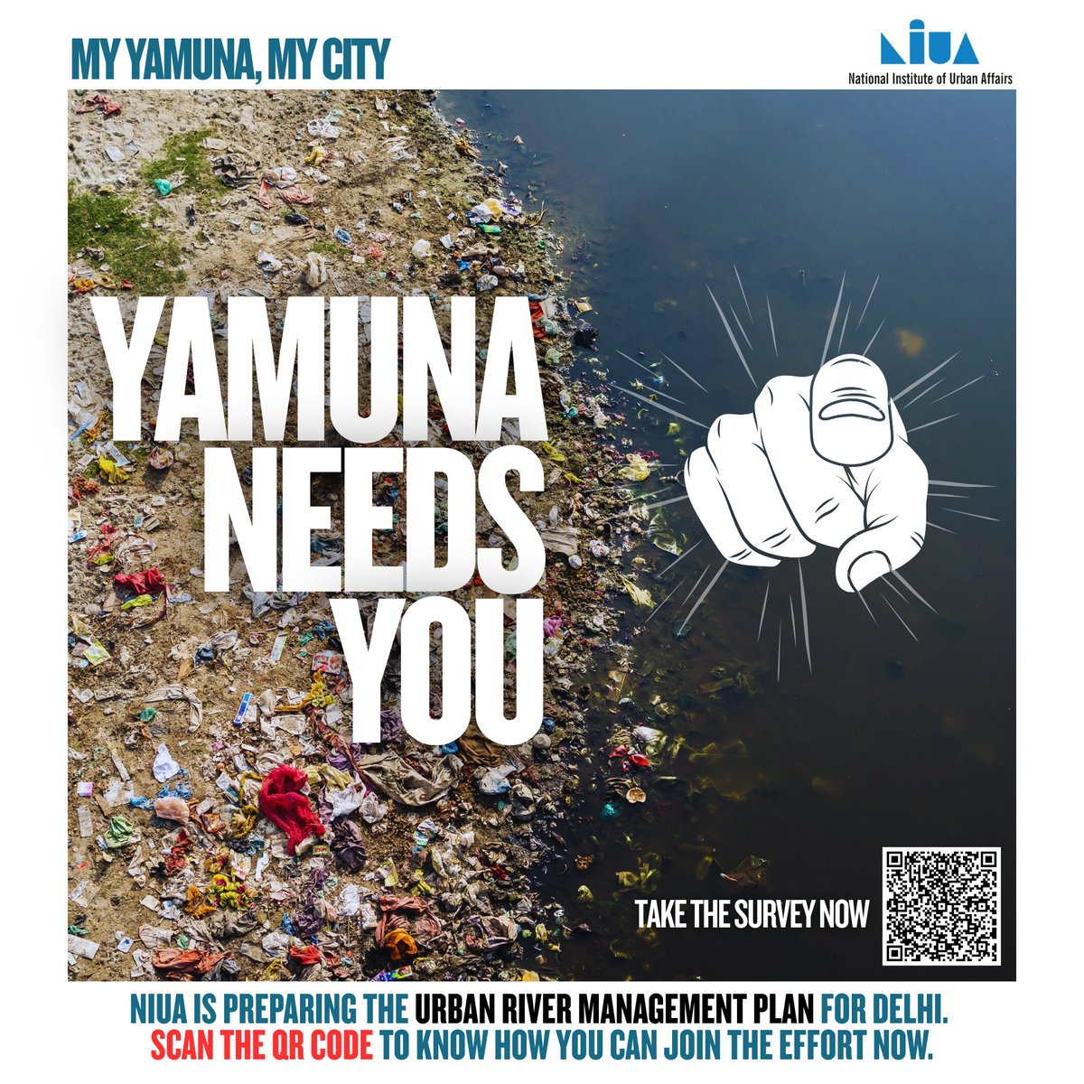 NIUA_India's tweet photo. #NIUA has been engaged to prepare Urban River Management Plan for Delhi. As part of this, we invite you to “My Yamuna, My City”, a citizen-driven movement to reconnect Delhi with its river.

👉Take the survey to bring Yamuna back to the heart of Delhi: https://t.co/4muPnjHYy8 https://t.co/CZepXRwsQ9