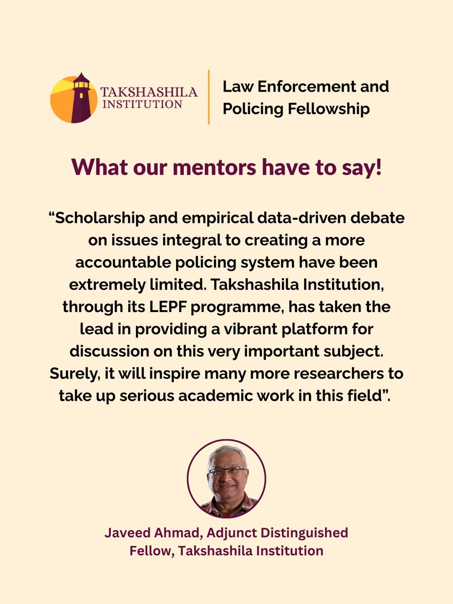 TakshashilaInst's tweet image. The Law Enforcement &amp;amp; Policing Fellowship is a platform for police officers, lawyers, technologists, journalists and academicians to research, collaborate and shape practical reforms for India’s law enforcement system.

Here’s what our mentor Javeed Ahmad (@javeedipsup) has to…
