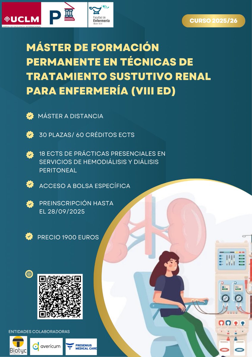 ¡Inscripción abierta! Máster en Técnicas de Tratamiento Sustitutivo Renal para Enfermería. Especialízate para trabajar en Nefrología y Diálisis.

Más info: [enlace](uclm.es/estudios/propi…)