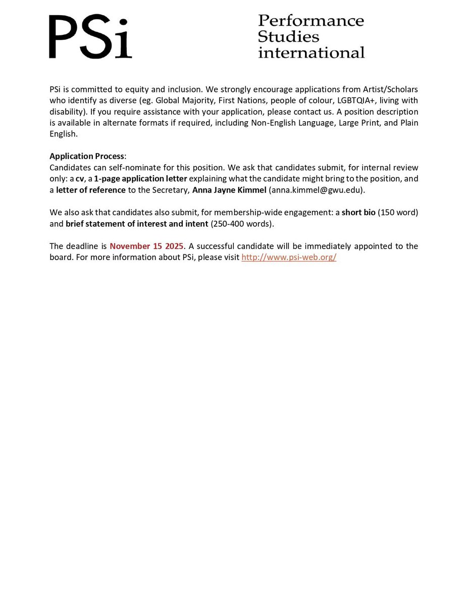 PSi is recruiting a Digital Communications Officer (2026–2028 term) to lead online strategy, manage social media, &amp; boost our global impact. Collaborate with a dedicated board to shape events, projects, and PSi’s visibility. 

Deadline: November 15, 2025